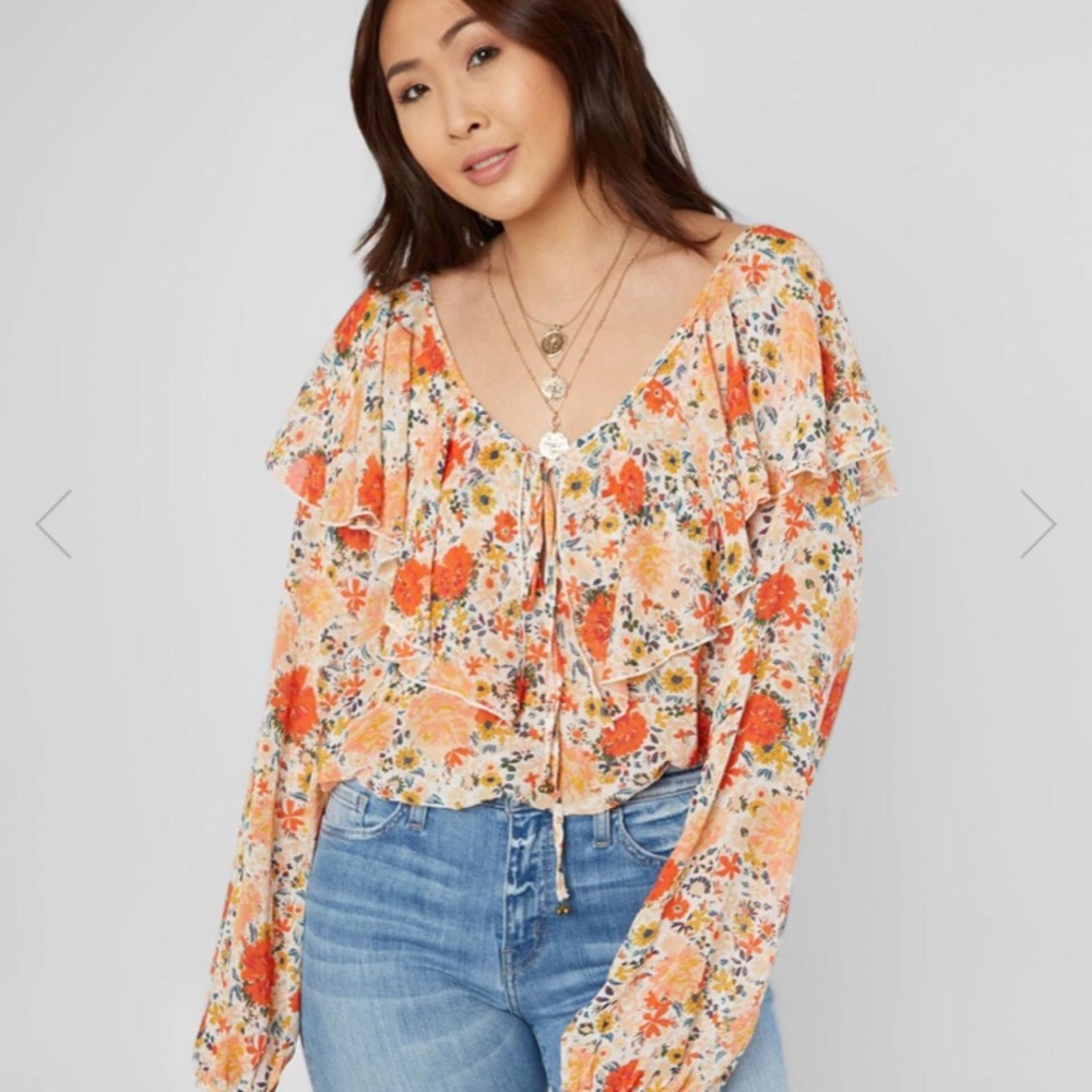 Intimately Free People XS Orange Ruffle Bodysuit